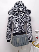 Zebra Faux Fur Hooded Zip-Up Outerwear