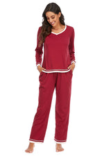 V-Neck Top and Pants Lounge Set - Ladyez
