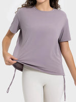 Millennia Drawstring Round Neck Short Sleeve Active T-Shirt - Ladyez