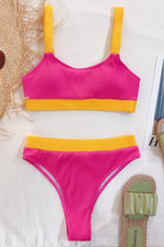 Color Block Scoop Neck Bikini Set - Ladyez