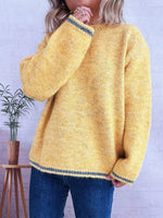 Contrast Trim Round Neck Cozy Sweater