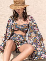 Printed Bra, Cover-Up and Shorts Set