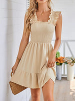 Smocked Square Neck Wide Strap Dress - Ladyez