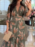 Full Size Printed V-Neck Maxi Dress with Tiered Hemline Plus Size - Ladyez
