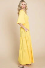 Culture Code Backless Plunge Half Sleeve Tiered Dress - Ladyez
