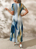 Tie-Dye V-Neck Short Sleeve Midi Tee Dress - Ladyez