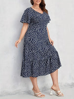 Plus Size Printed V-Neck Short Sleeve Dress