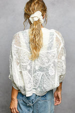 POL Open Front Crochet Cardigan with Floral Embroidery