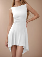 High-Low Round Neck Sleeveless Mini Dress