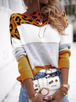 Full Size Leopard Color Block Long Sleeve Sweater Plus Size