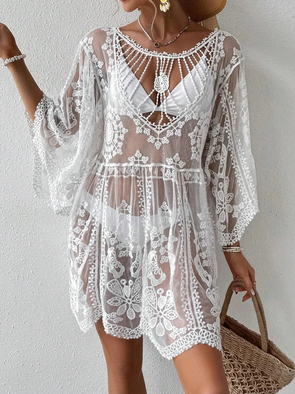 Lace Round Neck Cover-Up - Ladyez