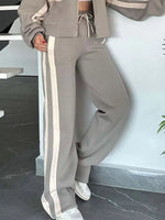 Full Size Striped Zip Up Outerwear and Pants Set Plus Size