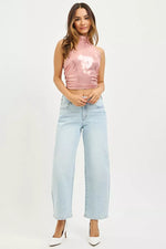 RISEN High Rise Crop Barrel Jeans