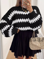 Textured Striped Round Neck Sweater