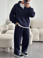 Quarter-Zip Top and Wide-Leg Sweatpants Set