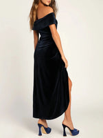 Off-Shoulder Wrap Dress with Side Slit - Ladyez