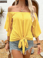 Tied Solid Off-Shoulder Blouse - Ladyez