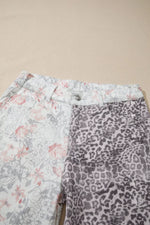 Floral and Leopard Print Wide-Leg Jeans