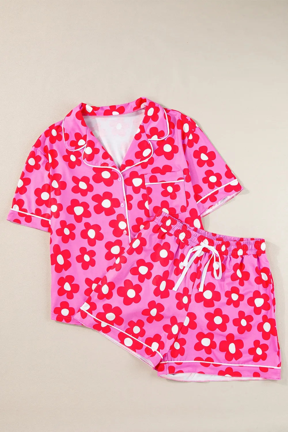 Pocketed Flower Half Sleeve Top and Shorts Lounge Set - Ladyez