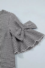 Gingham Bow Half Sleeve Blouse