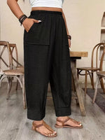 Plus Size High-Waisted Elastic Waist Pants with Pockets