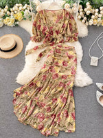 Floral Print Crop Top and Skirt Set