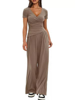 Surplice Short Sleeve Top and Pants Set
