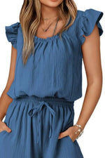 Ruffled Cap Sleeve Wide Leg Jumpsuit - Ladyez