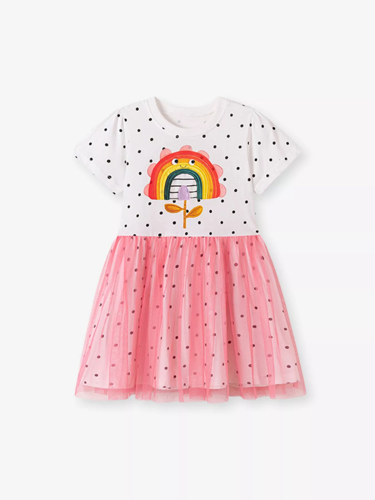 Children's Rainbow Flower Polka Dot Tulle Dress