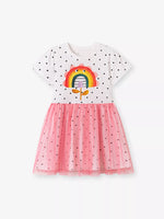 Children's Rainbow Flower Polka Dot Tulle Dress