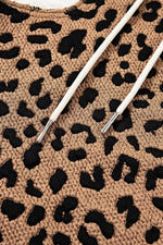 Drawstring Leopard Long Sleeve Hooded Jacket