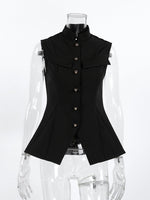 Stand Collar Button-Down Vest Coat