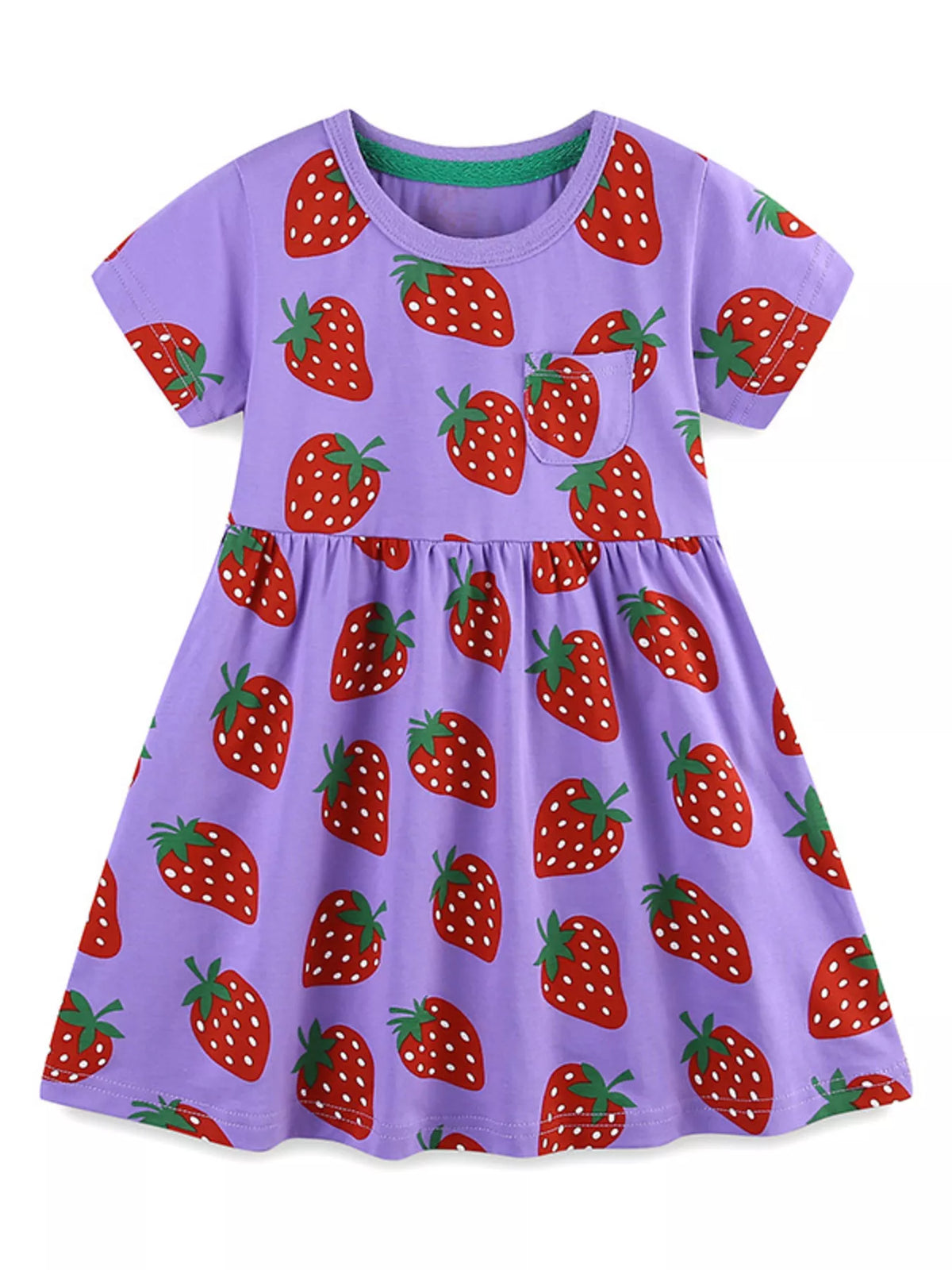 Children's Strawberry Print Short Sleeve Dress