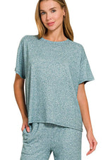 Zenana Soft Melange Short Sleeve Tee & Long Pants Set - Ladyez
