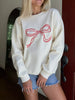 Bow Crew Neck Drop Shoulder Sweatshirt