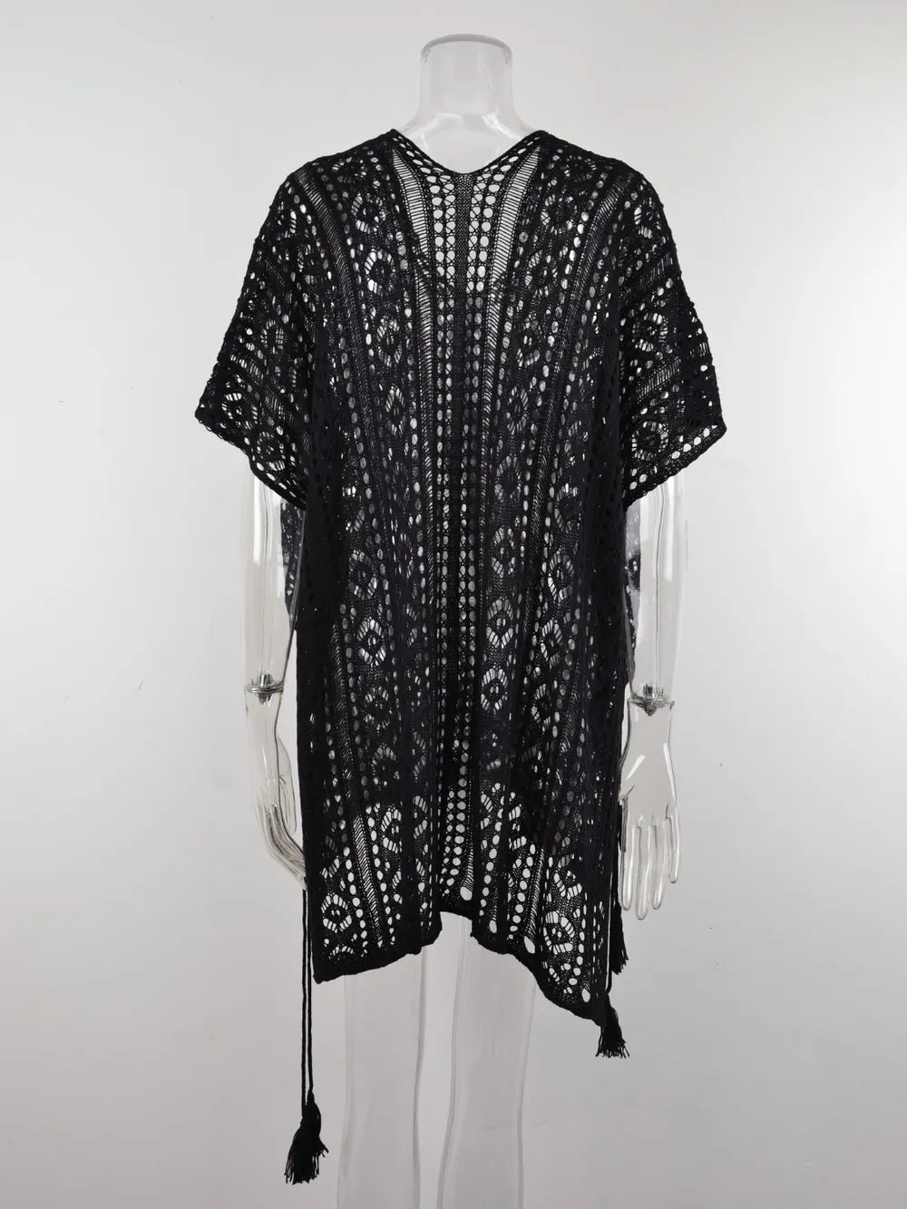 Angel Wings Cutout V-Neck Cover-Up with Tassel - Ladyez