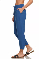 Zenana Woven Crepe Elastic Band Waist Pants