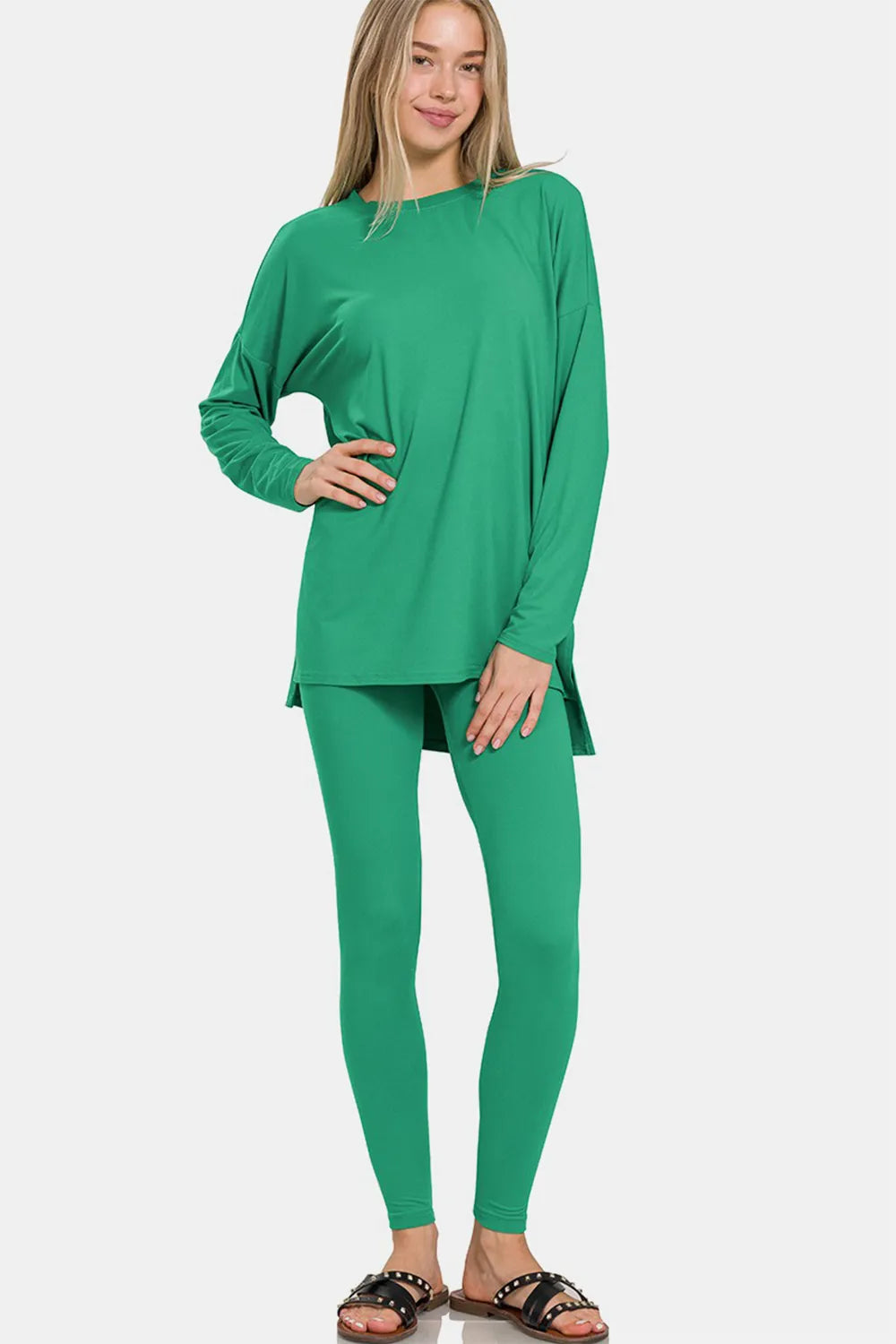 Zenana Full Size Brushed Microfiber Top and Leggings Lounge Set - Ladyez