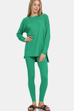 Zenana Full Size Brushed Microfiber Top and Leggings Lounge Set - Ladyez