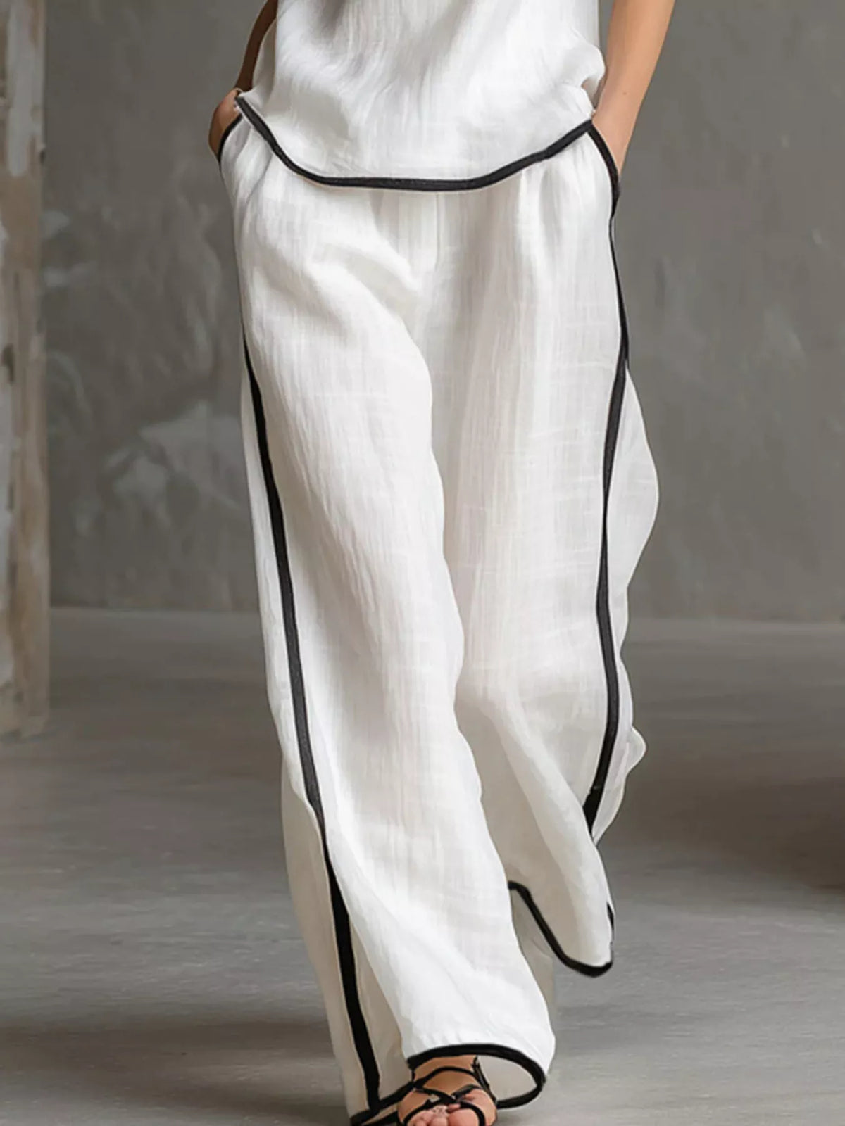 Full Size Contrast Trim Sleeveless Top and Pants Set Plus Size