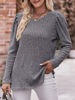 Ribbed Knit Puff Sleeve T-Shirt