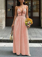 Striped Halter Neck Maxi Dress