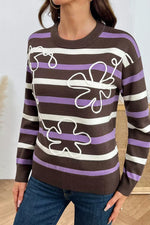 Stripe Embroidered Detail Drop Shoulder Sweater