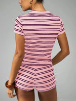 Striped Knit Short Sleeve Top & Shorts Set