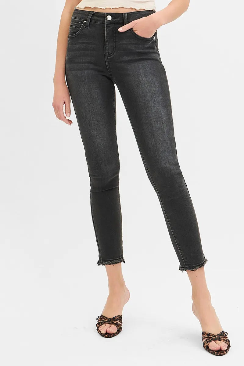 RISEN Full Size Tummy Control Mid Rise Crop Skinny Jeans Plus Size - Ladyez