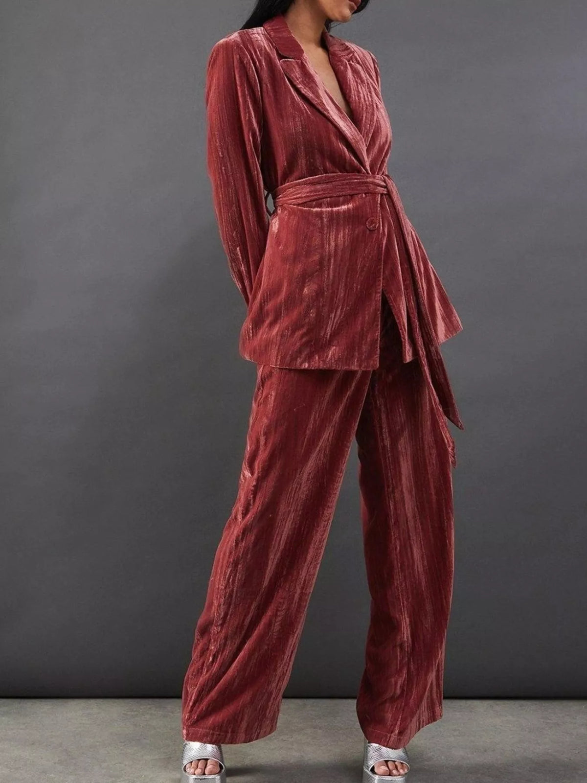 Velvet Lapel Collar Blazer & Pants Set