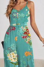 FAM-FAM Decorative Button Spaghetti Strap Wide Leg Jumpsuit - Ladyez