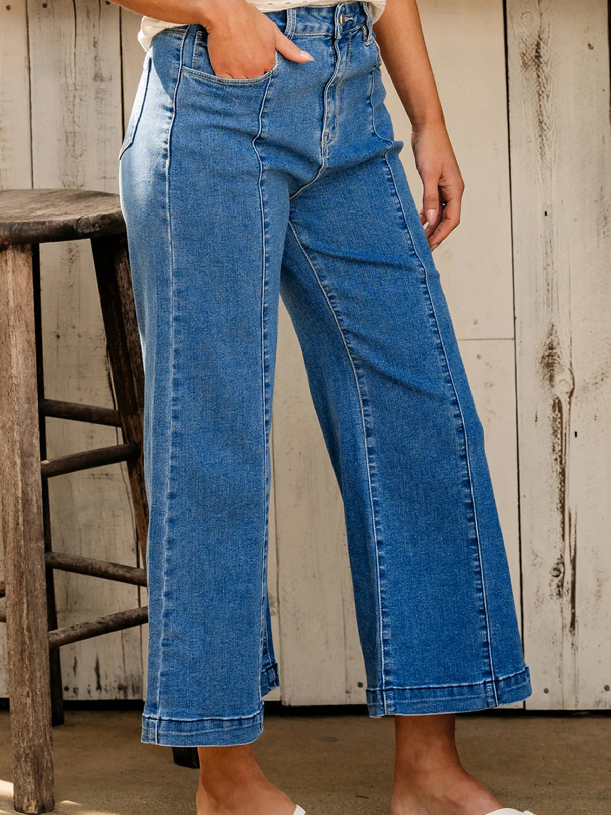 Seam Detail Flared Bottom Ankle Length Jeans - Ladyez