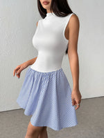 Striped Mock Neck Sleeveless Mini Tank Dress