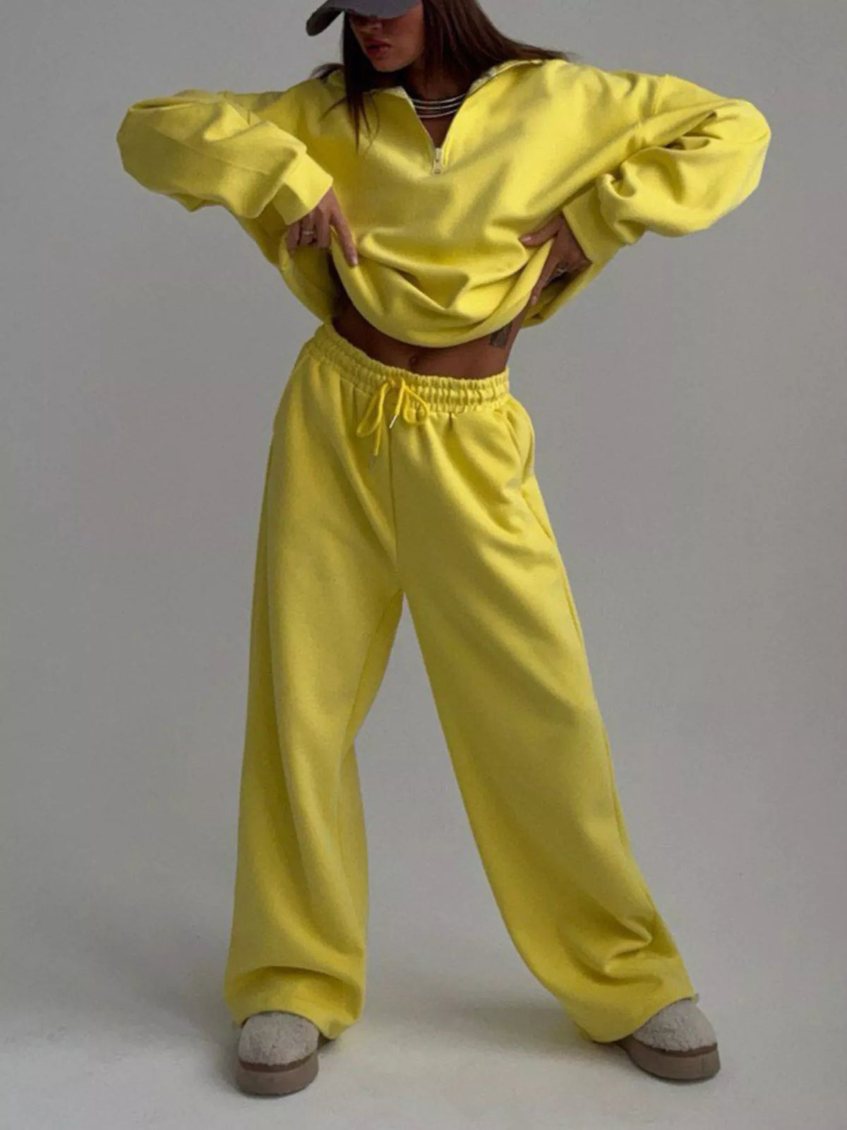 Quarter-Zip Top and Wide-Leg Sweatpants Set